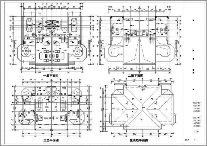 某三层双拼联排别墅建筑CAD设计图（L3对称设计）_图1