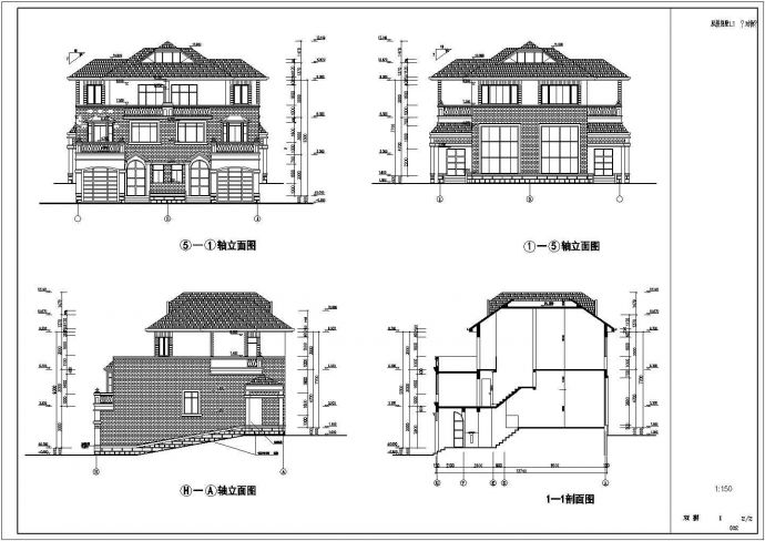 某地三层双拼联排别墅建筑设计图（L1对称设计）_图1
