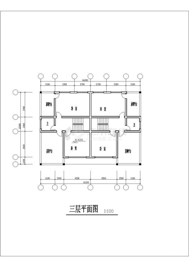 简单精致的三层联排别墅建筑CAD图-图二