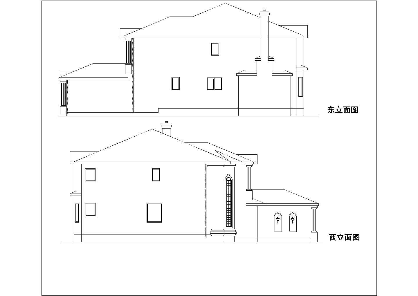 某地二层欧式别墅建筑CAD设计图（精美大方）