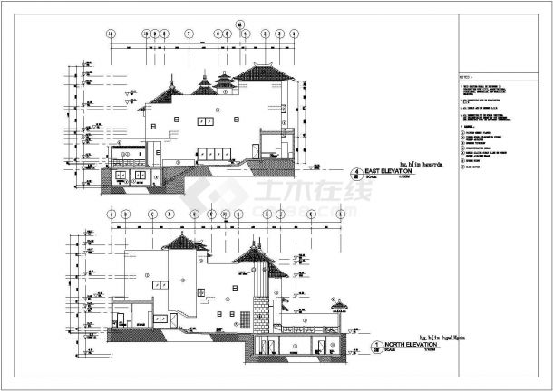 某地三层豪华仿古别墅建筑CAD设计图-图二