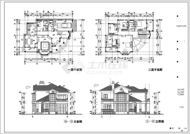 某地二层欧式别墅建筑CAD图（Y3户型）-图二