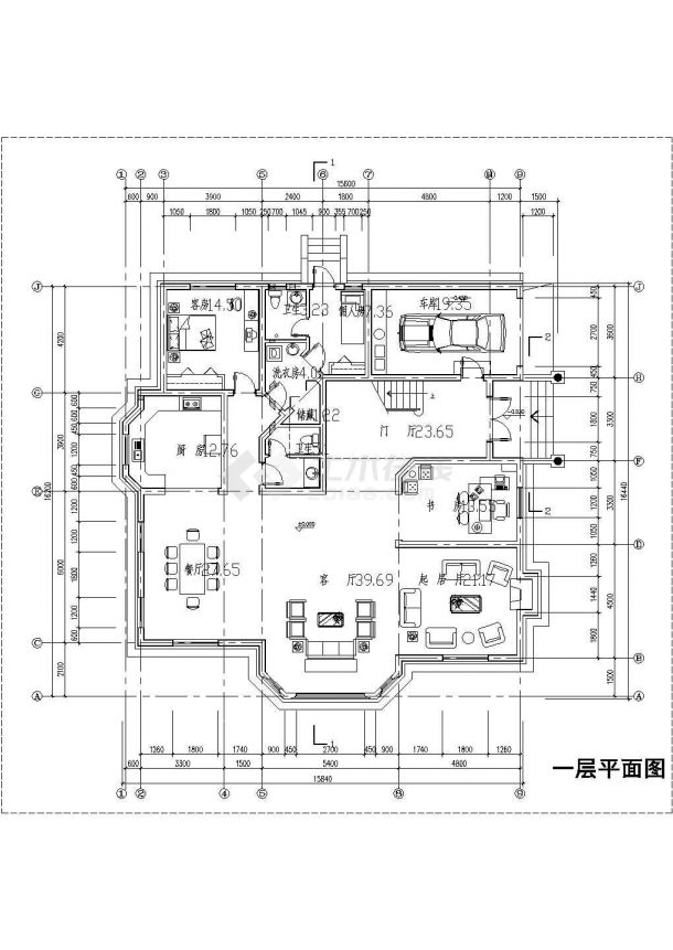 某地二层欧式别墅建筑CAD图（B3户型）-图二