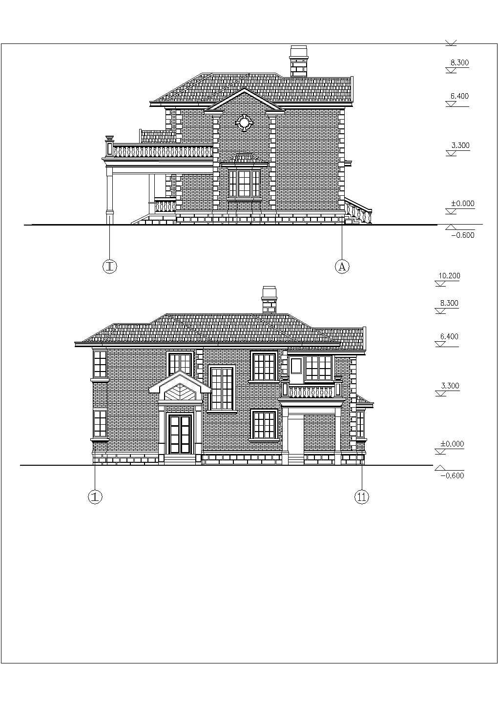 某地253㎡二层欧式别墅建筑CAD设计图（高10米）
