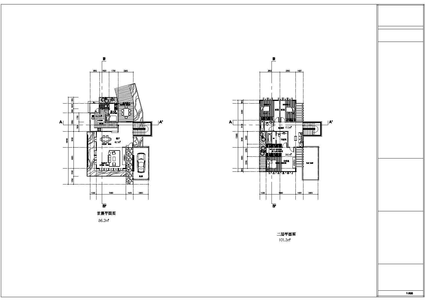 某187.5平方米二层剪力强结构现代别墅建筑CAD图