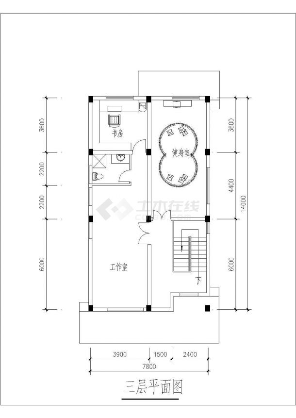 某地新农村三层别墅建筑CAD设计图-图二