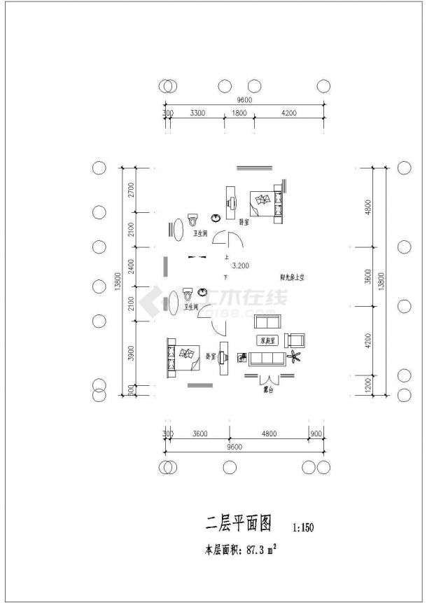 某地三层框架结构别墅建筑CAD设计图（高11.1米）-图二