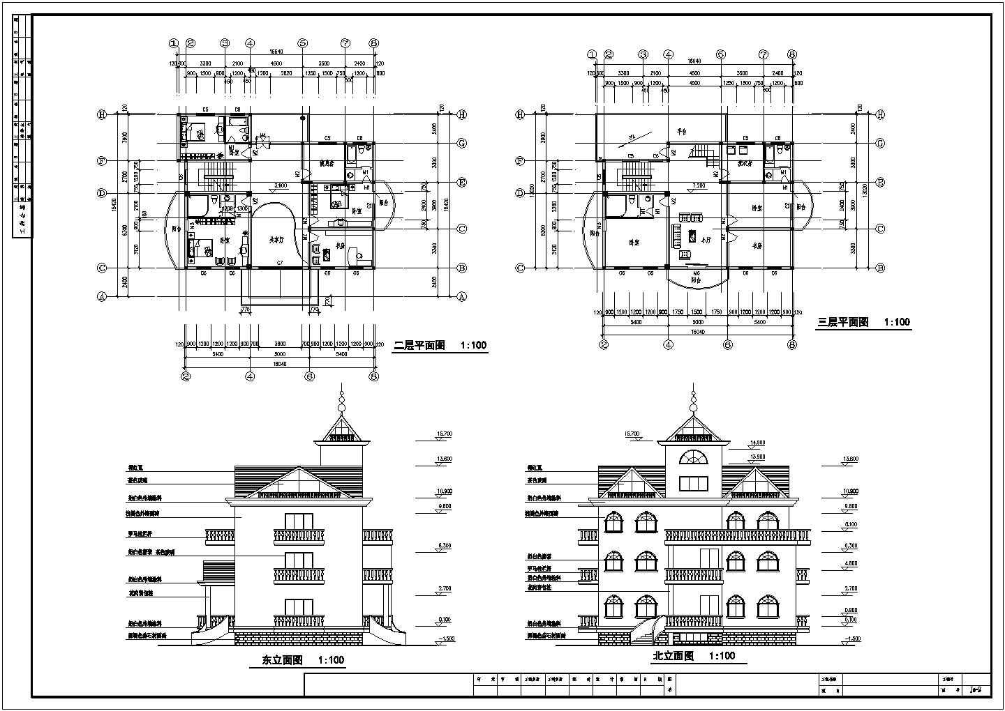 某地三层农居建筑CAD平面布置参考图