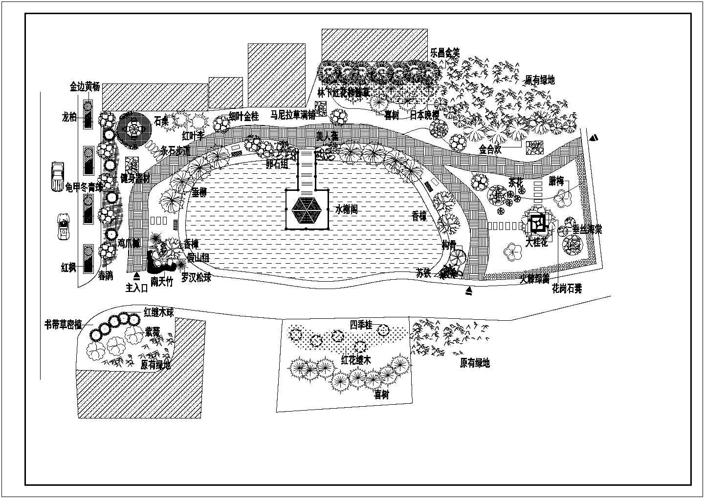 【江苏省】某地区小游园绿化规划设计图