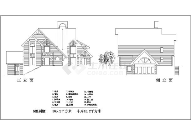 某地小型-N型别墅建筑cad图-图一