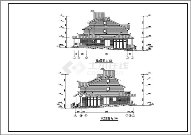 简单小型三联三层别墅建筑CAD案图-图一