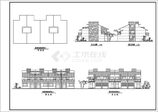 某地三层联排独院式别墅建筑cad图-图二