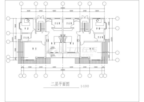 某市区小型别墅建筑CAD平面布置参考图-图二