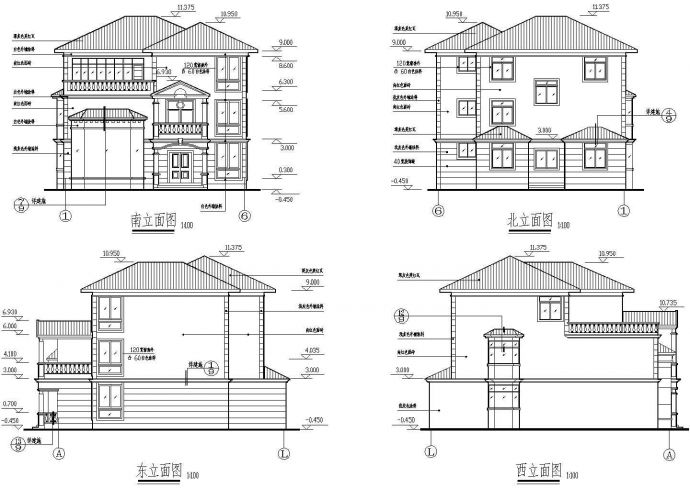 某地400平方米三层砖混结构别墅建筑设计图（高9.4米）_图1