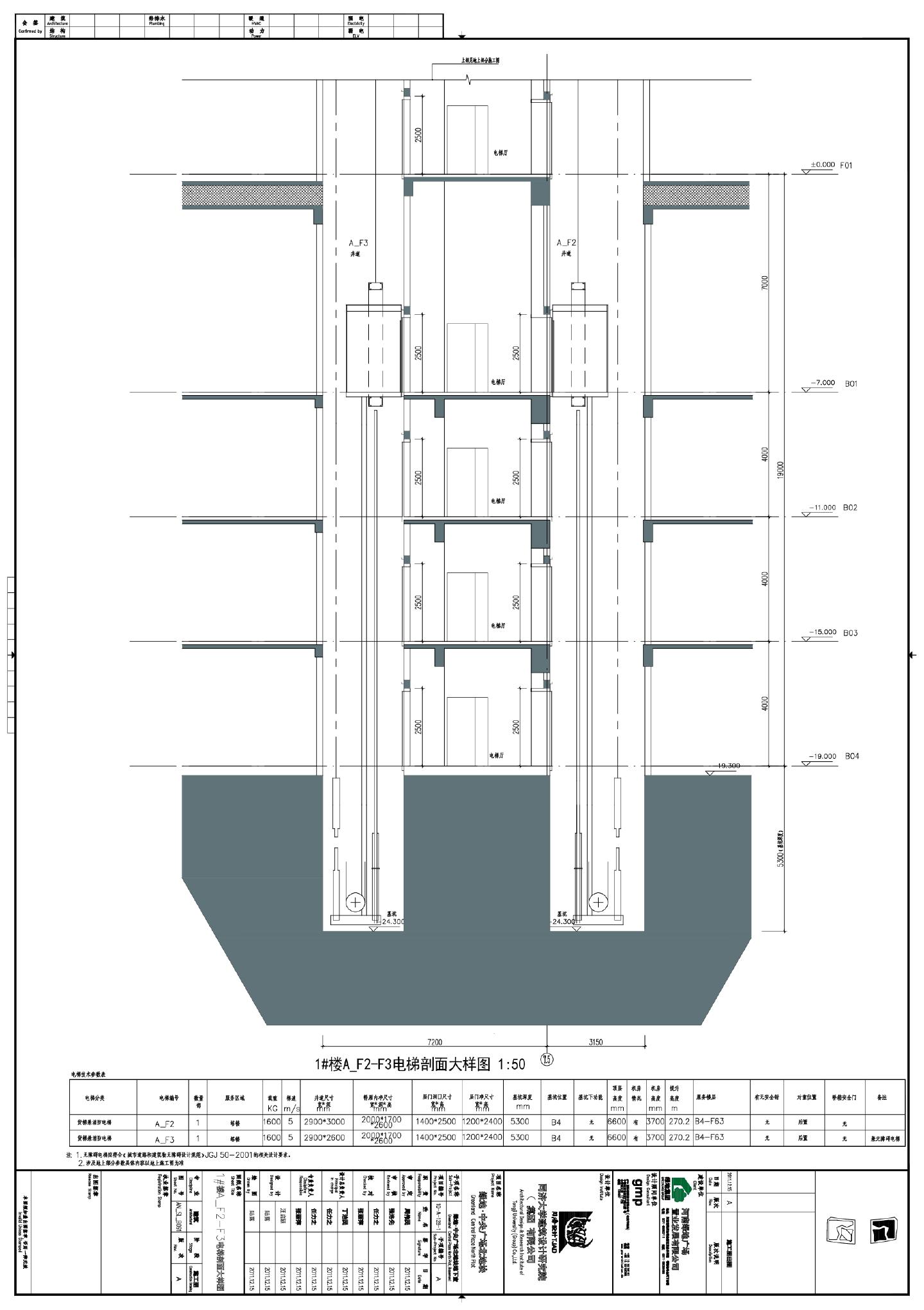 绿地·中央广场北地块地下室-塔楼核心筒平面及电梯大样CAD图