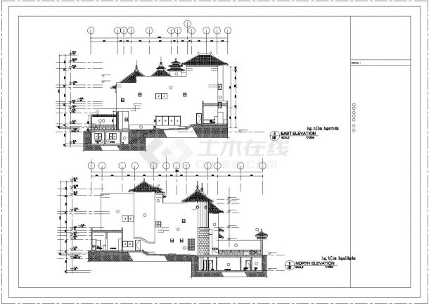 某3层仿古别墅立面设计方案-图二