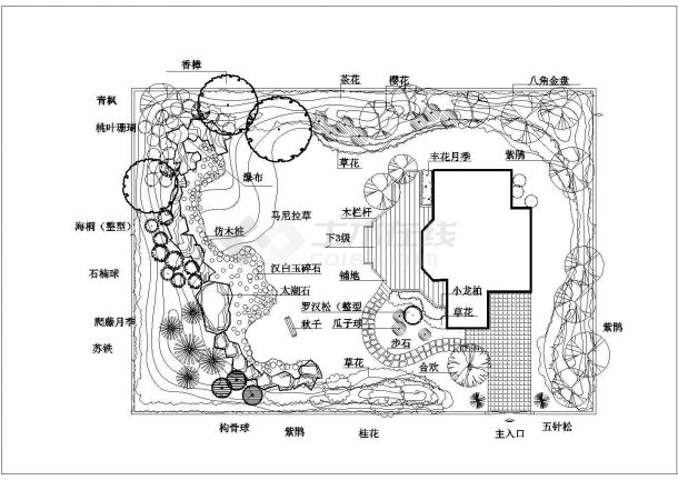 【江苏省】某地区小型小庭院园林设计图-图一