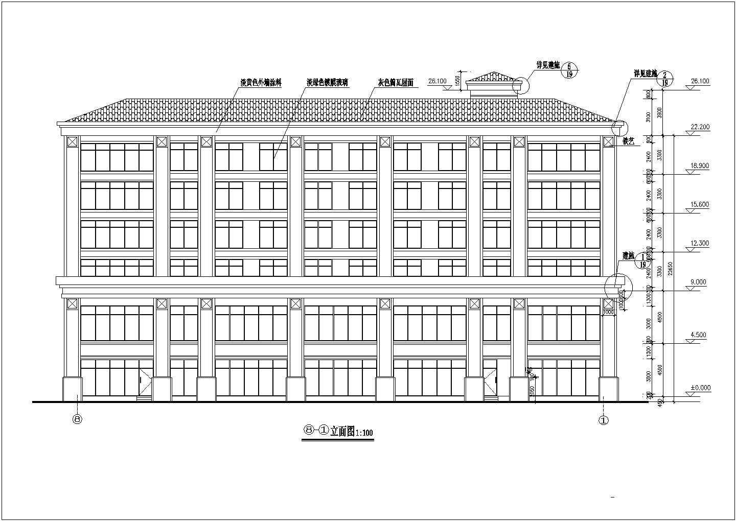 某地六层框架结构U型旅馆建筑设计图纸