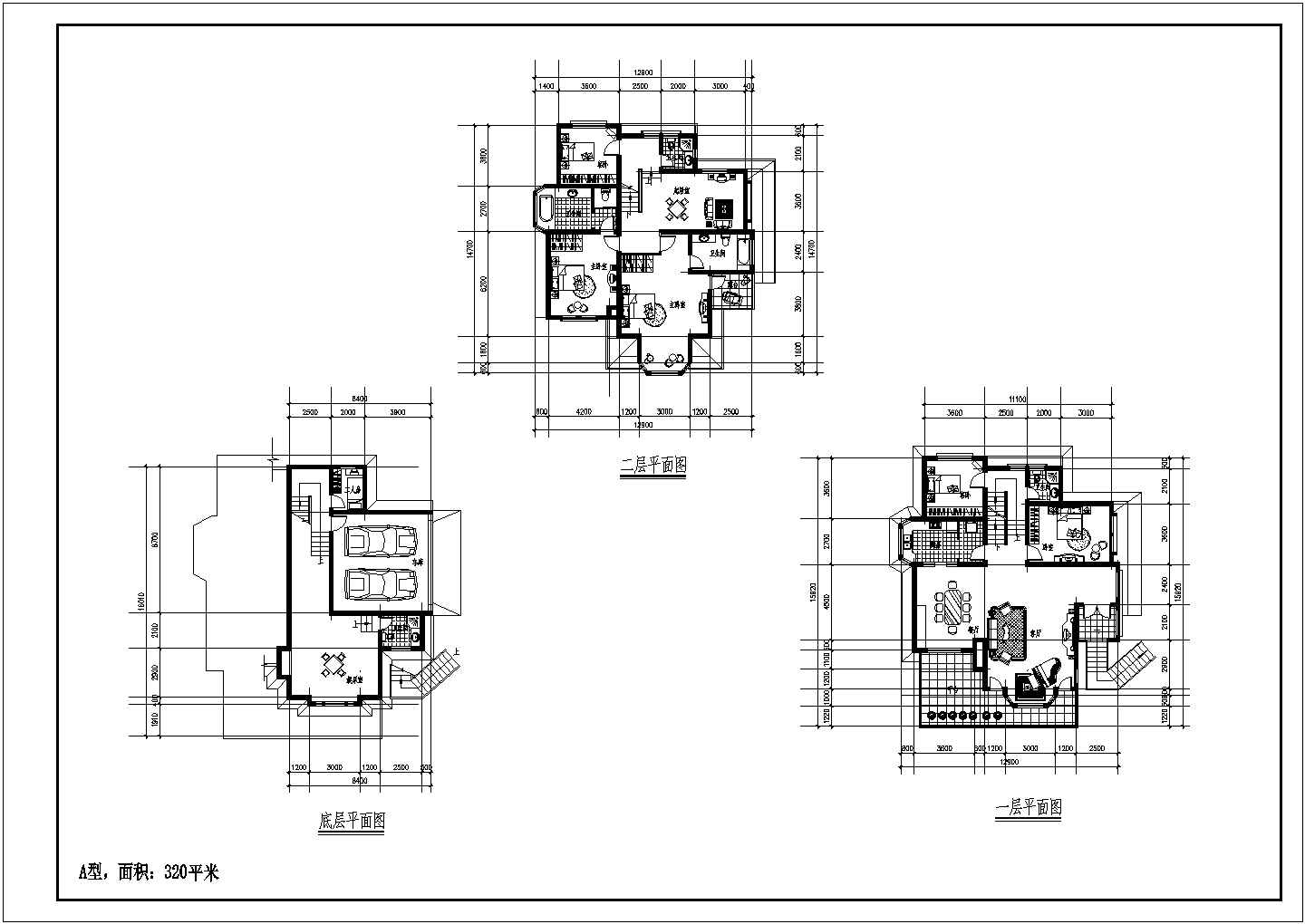 某三层带车库别墅设计方案图（共9张）