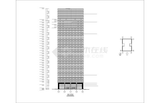 [深圳]某二十八层商业综合体钢化玻璃幕墙建筑施工图-图一
