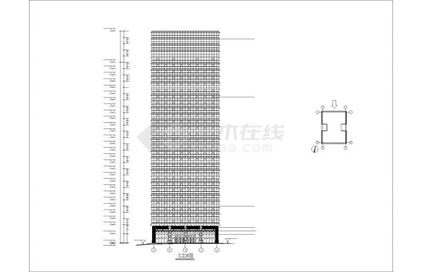 [深圳]某二十八层商业综合体钢化玻璃幕墙建筑施工图-图二