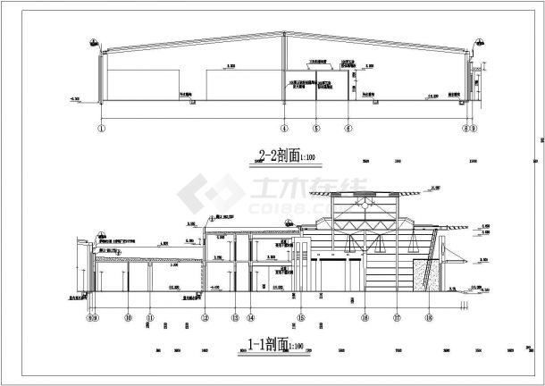 6.95m高两层标准汽车展厅建筑施工图（钢结构）-图一