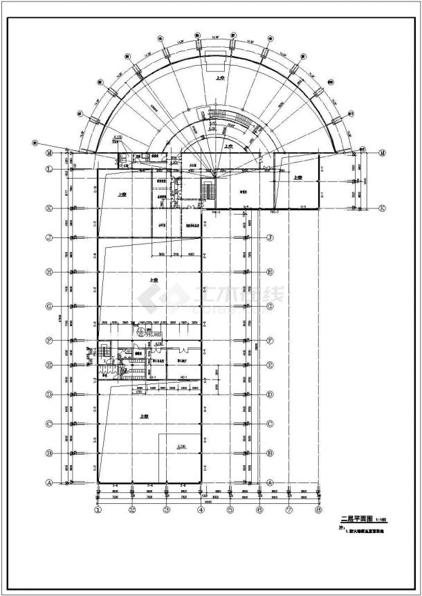 某3404㎡二层奔驰展厅建筑施工图-图一