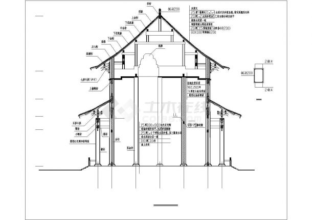 某古建筑大雄宝殿景观设计图（共4张）-图二