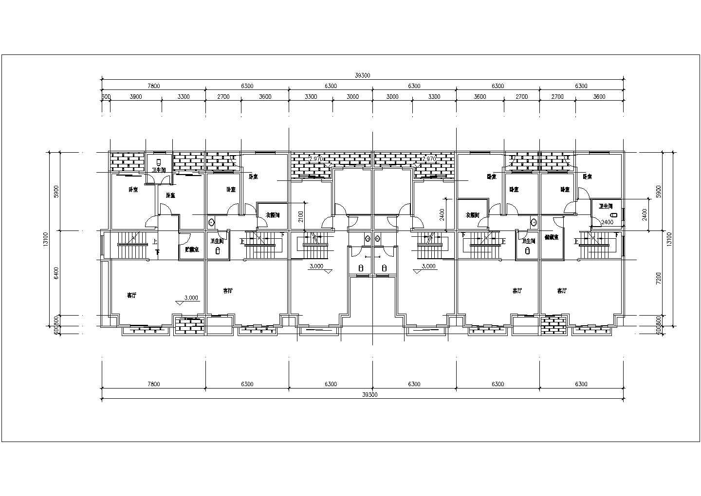 某市高档联排别墅建筑设计施工平面图纸