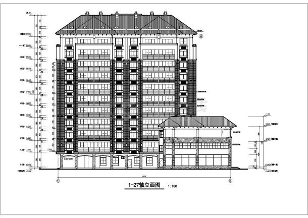 某城市沿街小高层平立剖面建筑图纸-图一