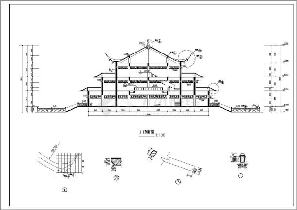 某地三层大型古建详细建筑设计大样图-图二