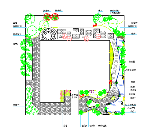 某地小型别墅庭院景观绿化设计平面图_图1