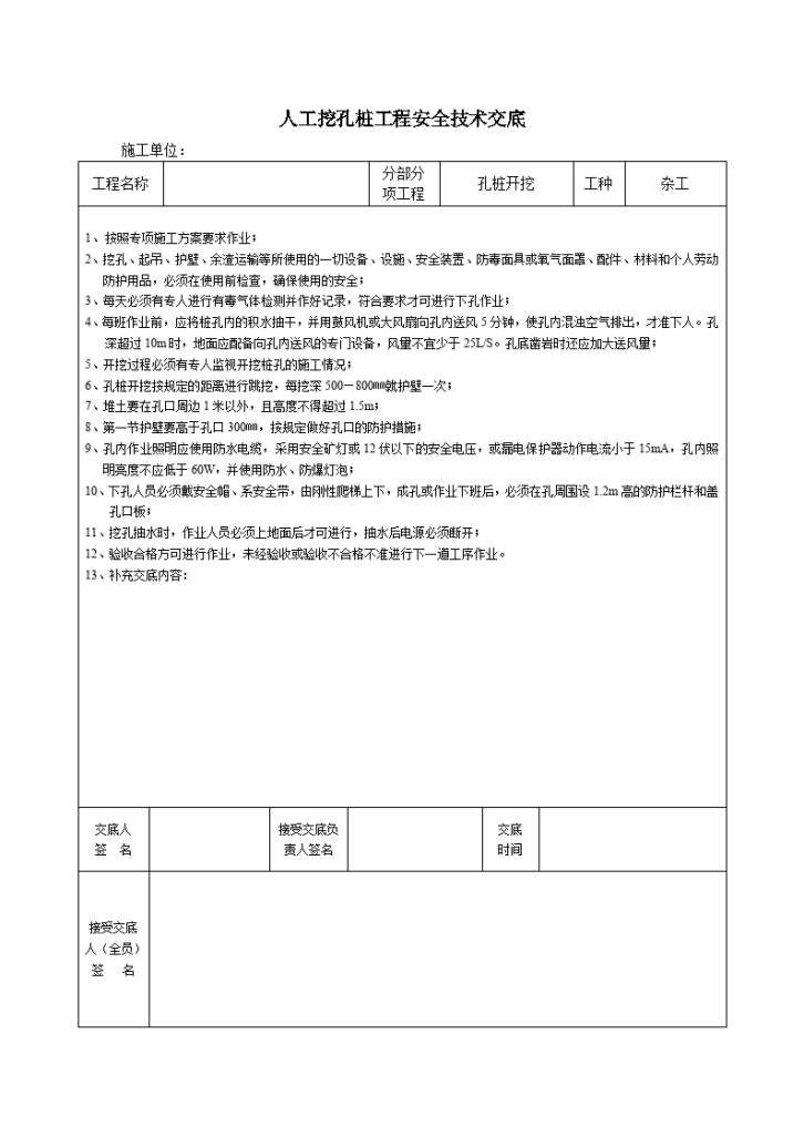 孔桩开挖工程安全技术交底-图一