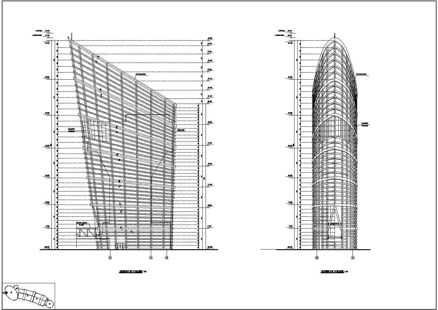 框架剪力墙结构会展中心观景塔结构施工图（单层竖向网壳、桩基础）