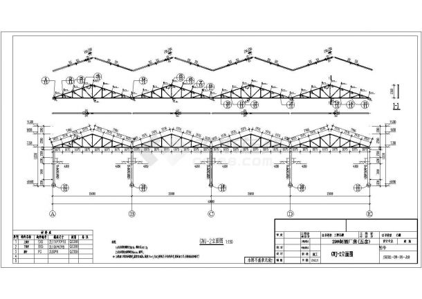 15米四连跨单层排架厂房结构施工图(带吊车含建施)-图二