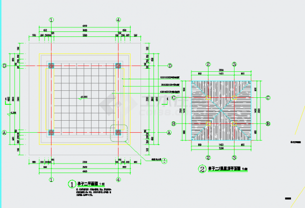 重檐茅草亭施工图(两个布局)CAD-图一