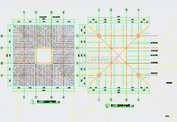 重檐茅草亭施工图(两个布局)CAD-图二