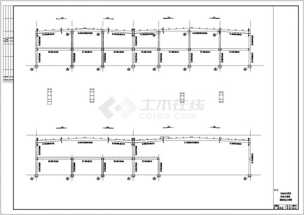 两连跨钢框架4S店汽车展厅结构施工图-图二