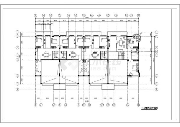 某地砖混结构高度13.383米双联三层别墅建筑cad图-图二