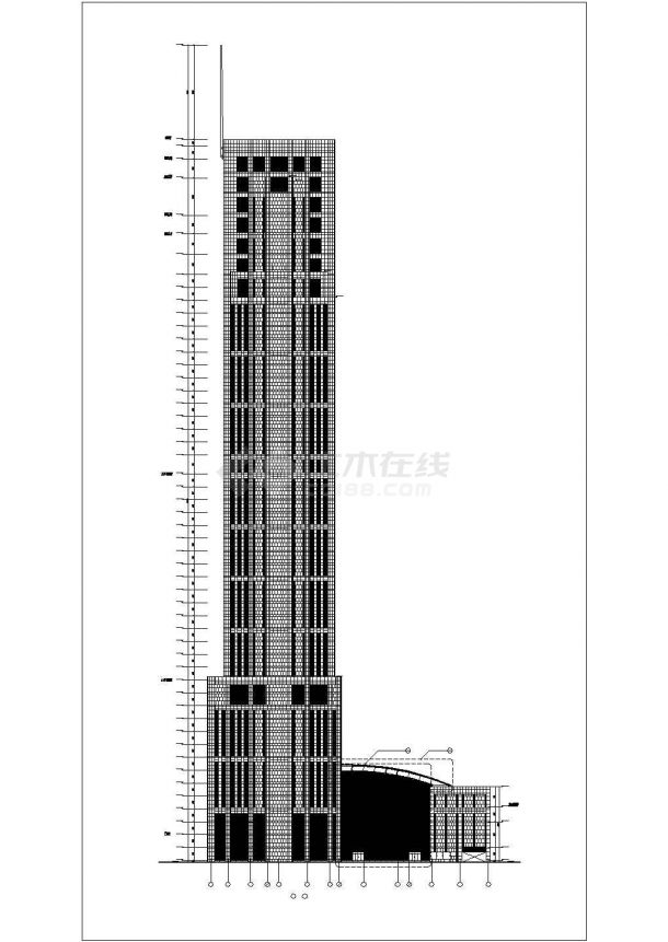 [上海]某四十六层银行大厦办公楼建筑cad图（钢筋混凝土结构框架剪力墙）-图一