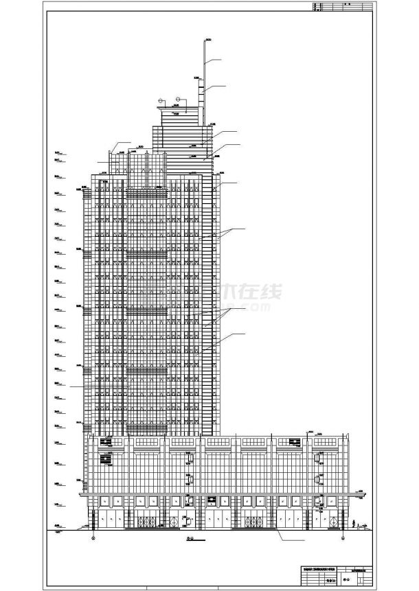 [烟台某开发区]现代商务大厦设计钢筋混凝土结构建筑cad图(含效果图)-图一