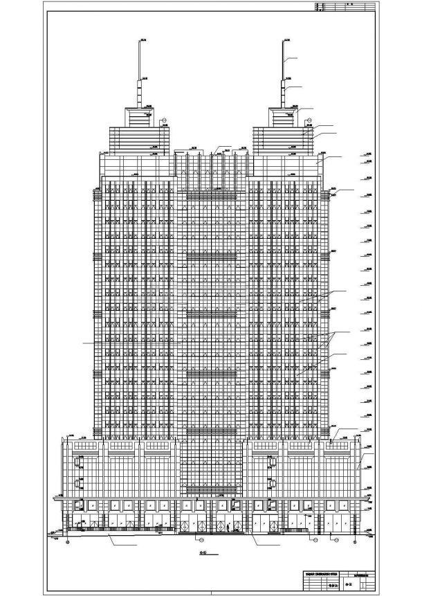 [烟台某开发区]现代商务大厦设计钢筋混凝土结构建筑cad图(含效果图)-图二