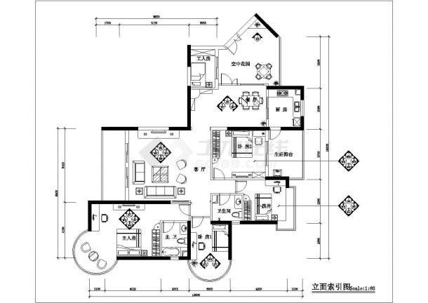 某四室两厅高档住宅装修设计图（全集）-图二