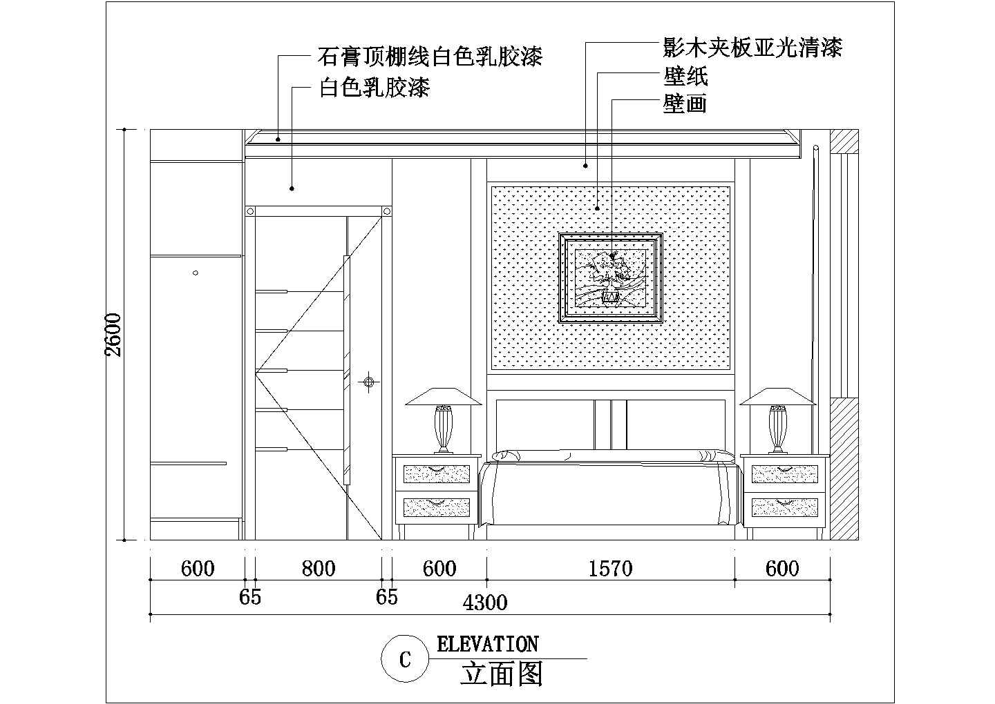 某城市卧室装修设计图纸（含立面）