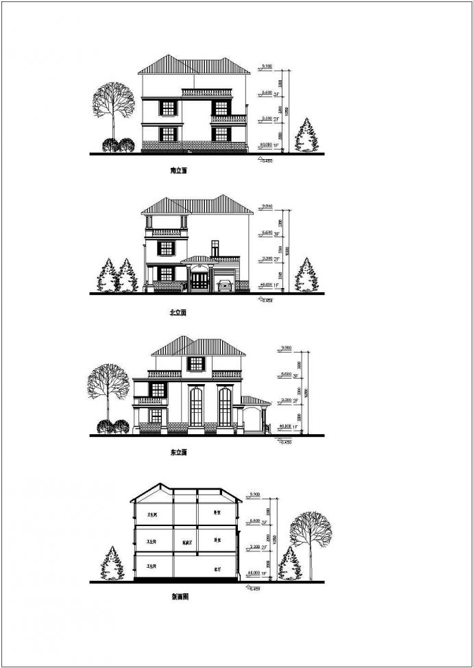 某地带车库、露台三层自建别墅建筑设计图_图1