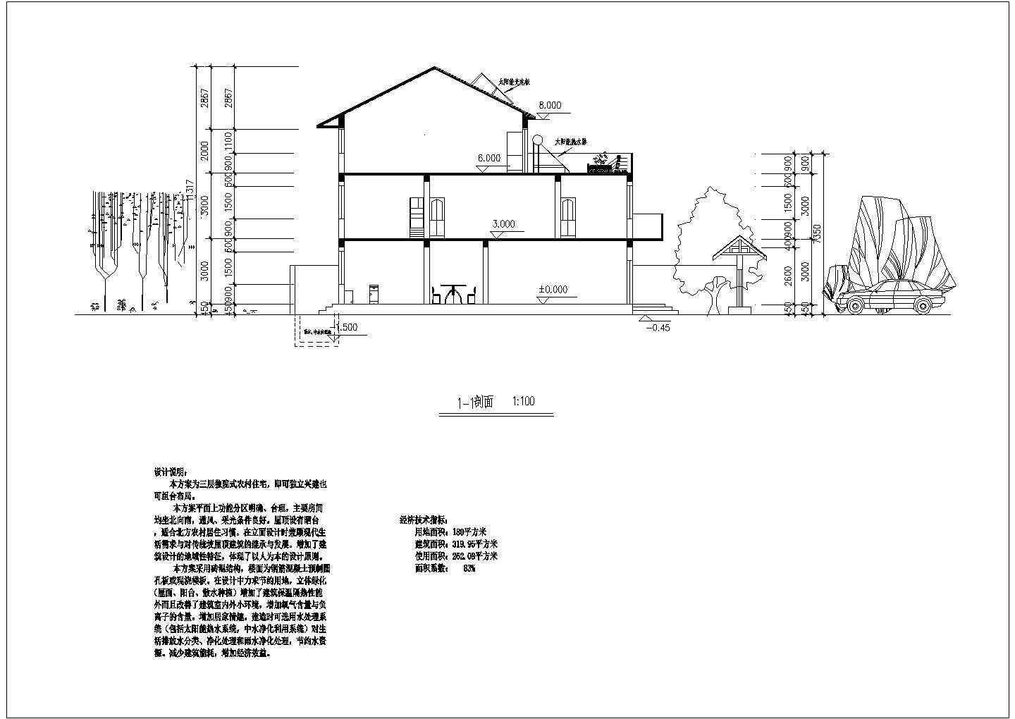 某地带小院、车库二层半农村房屋建筑设计图