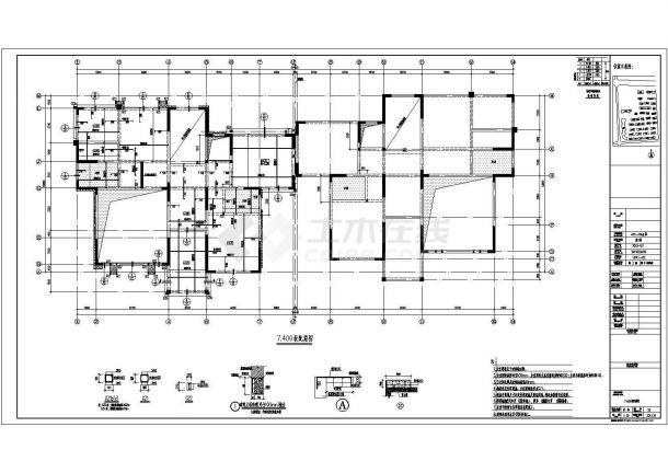 四层砖混结构别墅结构施工图（筏形基础）-图二