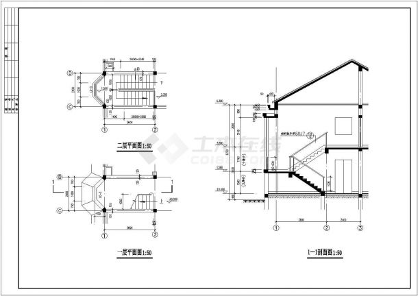 砖混结构别墅结构施工图（含建筑施工图二层）-图二