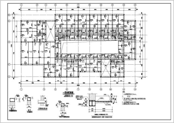 3层仓储项目宿舍食堂结构施工图(带采光顶)-图二