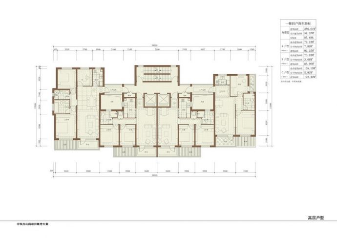 某高档住宅一梯四户型平面图（386.6平方米、四户及以上）_图1